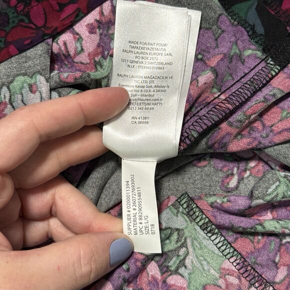 Chaps Ralph Lauren Jersey Dress L Dark Floral Faux Wrap Stretch Career Feminine - Picture 14 of 14